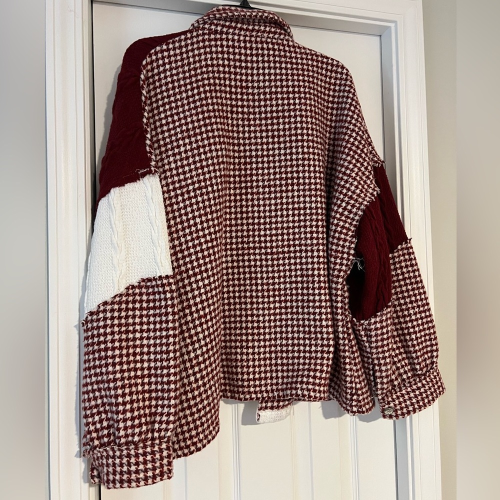 Pol Burgundy And White Patchwork Shacket - image 2